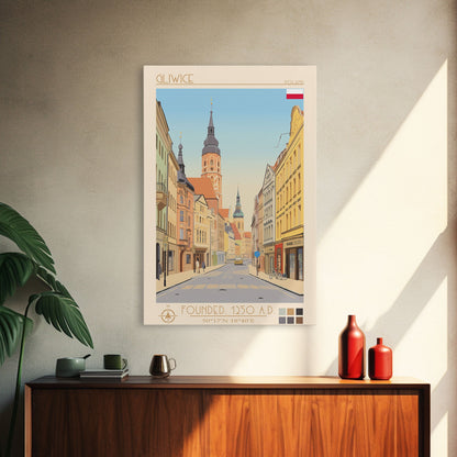 Gliwice Poland Travel Poster Framed Canvas Print, Midcentury Modern Art, Pop Art Wall Decor, Scenic Living Room Art, Bedroom Decor