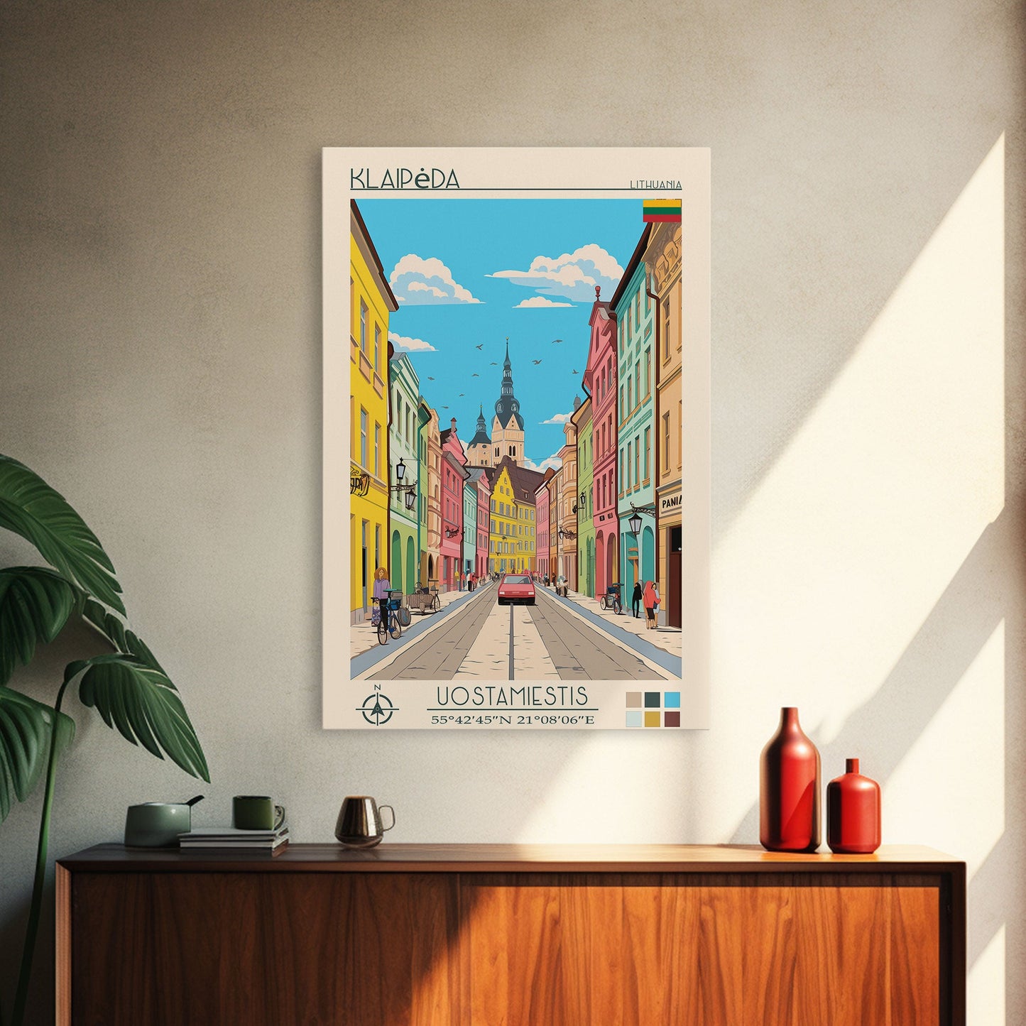 Klaipėda Lithuania Travel Poster Framed Canvas Print, Midcentury Modern Art, Pop Art Wall Decor, Home Decor, Vacation Gift, Office Art