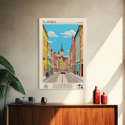 Klaipėda Lithuania Travel Poster Framed Canvas Print, Midcentury Modern Art, Pop Art Wall Decor, Home Decor, Vacation Gift, Office Art