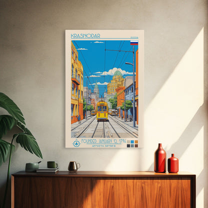 Krasnodar Russia Travel Poster Framed Canvas Print, Midcentury Modern Art, Pop Art Wall Decor, Scenic Wall Art, Living Room Decoration, Office Art