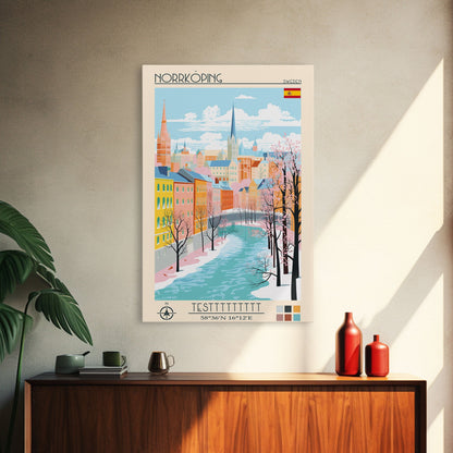 Norrköping Sweden Travel Poster Framed Canvas Print, Midcentury Modern Art, Pop Art Wall Decor, Home Decor, Vacation Gift, Office Art