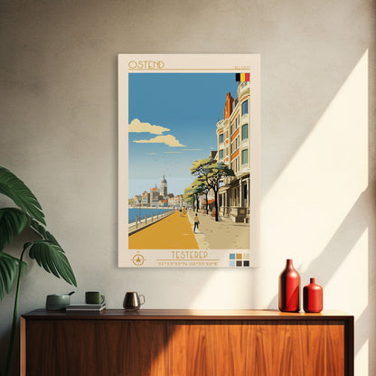 Ostend Belgium Travel Poster Framed Canvas Print, Midcentury Modern Art, Pop Art Wall Decor, Scenic Wall Art, Living Room Decoration, Office Art