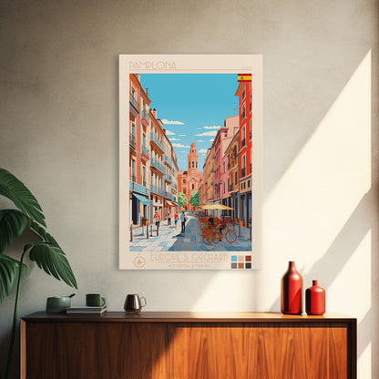 Pamplona Spain Travel Poster Framed Canvas Print, Midcentury Modern Art, Pop Art Wall Decor, Home Decor, Vacation Gift, Office Art