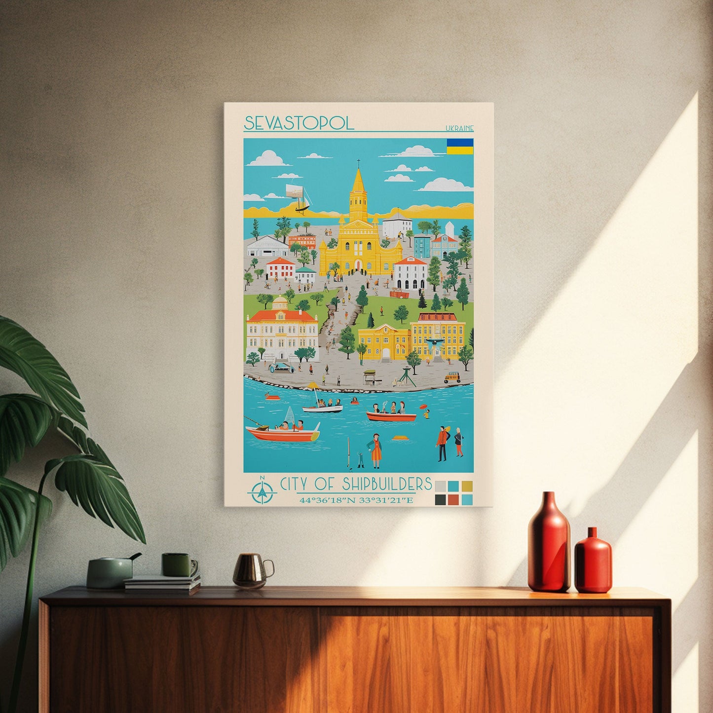 Sevastopol Ukraine Travel Poster Framed Canvas Print, Midcentury Modern Art, Pop Art Wall Decor, Bedroom Decor, Vacation Gift