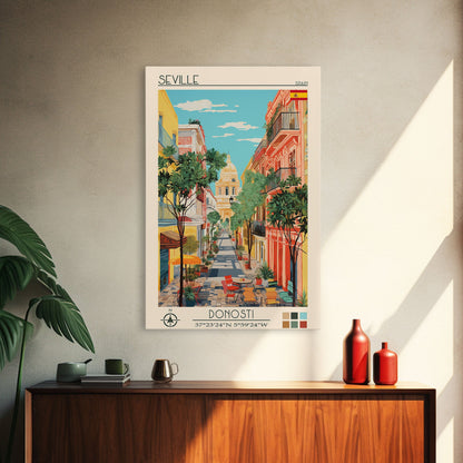 Seville Spain Travel Poster Framed Canvas Print, Midcentury Modern Art, Pop Art Wall Decor, Living Room Art, Home Decoration