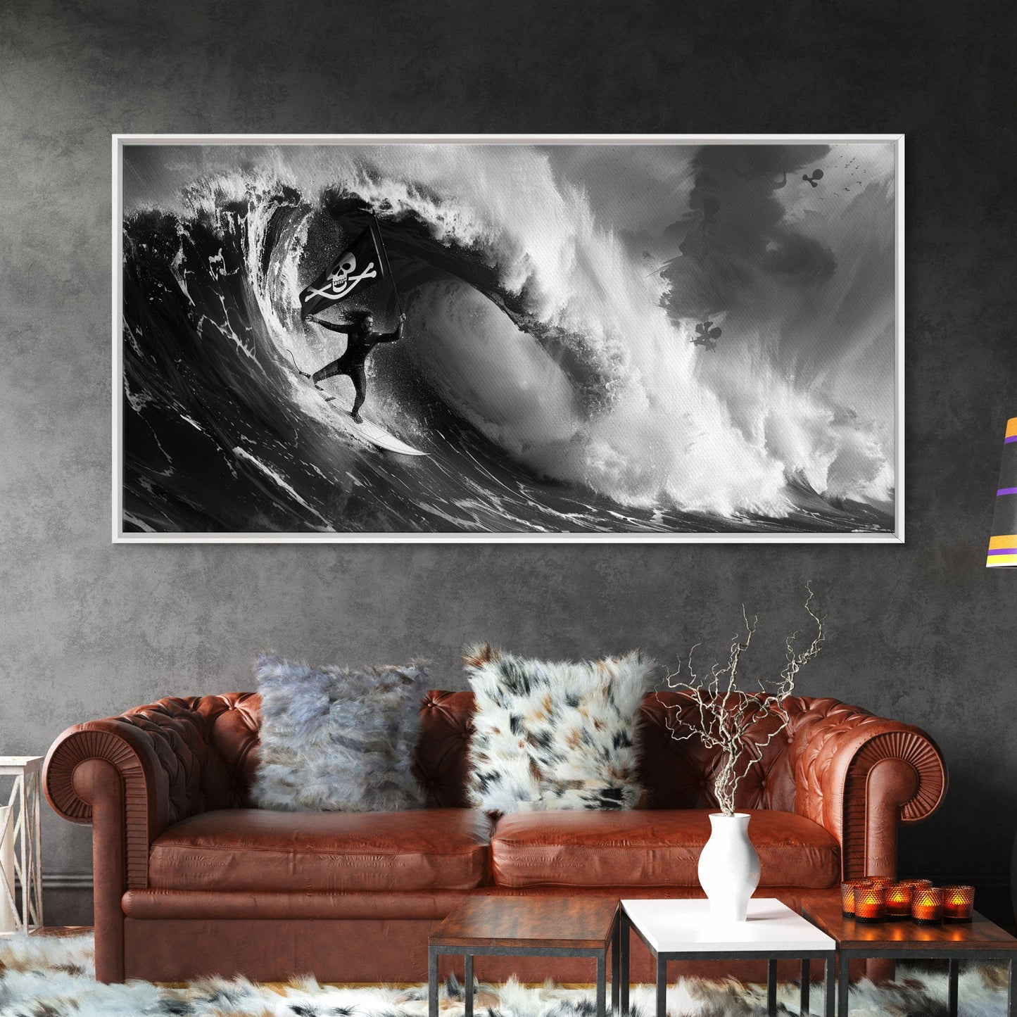 Skull and Crossbones Pirate Surfer - Pirate Surf - Mancave Decor - Office Decor - Pirate Surfer