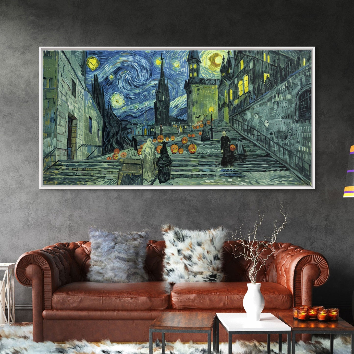 Spooky Gothic Wall Art, Framed Canvas Print, Haunted Staircase