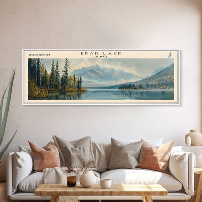 Bear Lake Alaska Framed Canvas Print, Panoramic Lake House Decor, Scenic View, Travel Poster, Rustic Art, Water Reflection