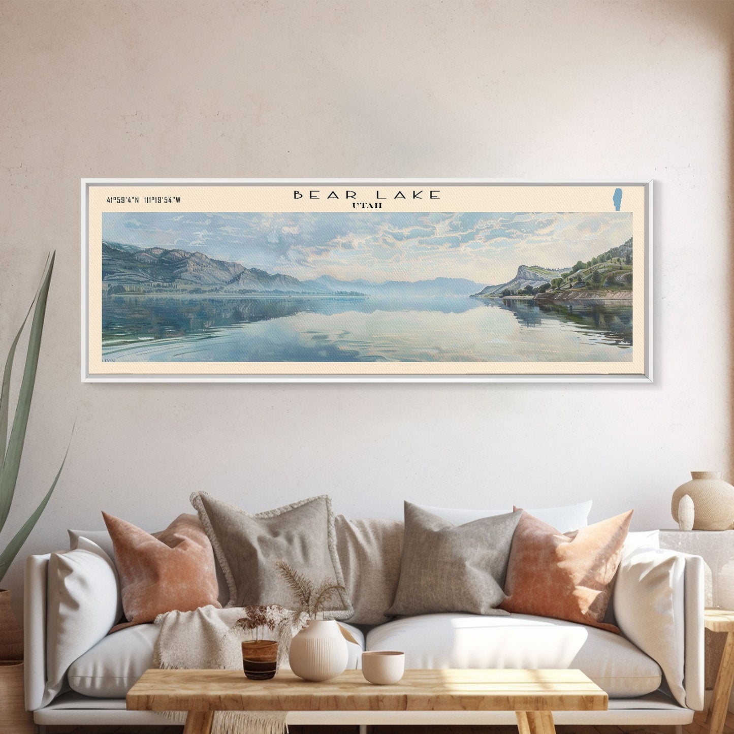 Bear Lake Panoramic Framed Canvas Print, Lake House Decor, Scenic View, Travel Poster, Minimalist Art, Home Decoration