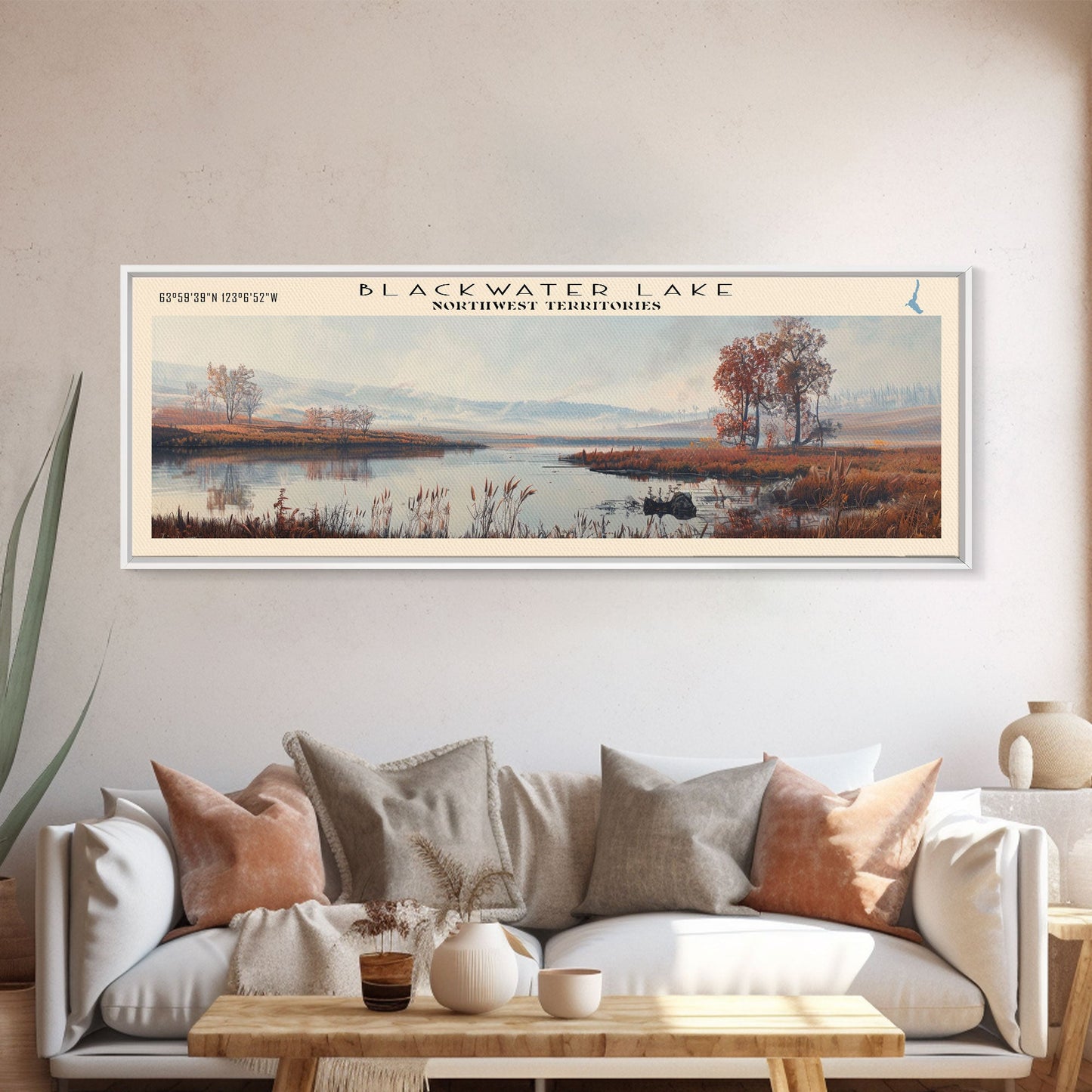 Blackwater Lake Framed Canvas Print, Lake House Decor, Panoramic Scenic View, Travel Poster, Minimalist Art, Lake Painting
