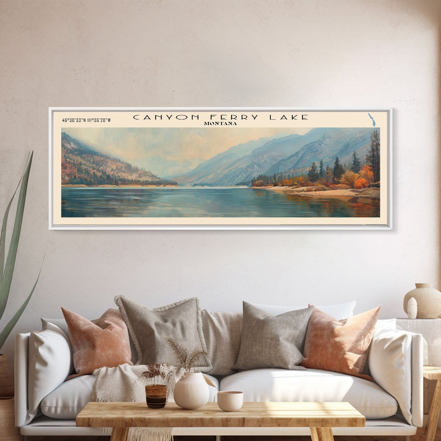 Gerahmter Leinwanddruck „Canyon Ferry Lake, Montana“, Seehaus-Kunst, Panorama-Wandbild, Reiseposter, Rustikales Seegemälde, Naturkunst