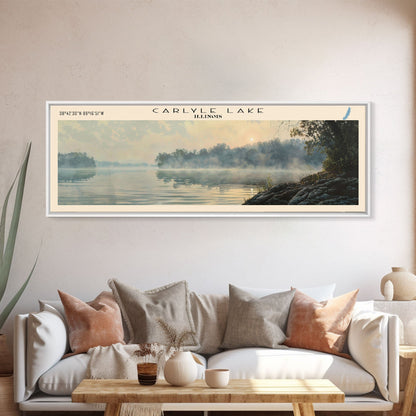Carlyle Lake Illinois Framed Canvas Print, Lake House Decor, Panoramic Wall Art, Travel Poster, Rustic Lake Painting, Nature Art