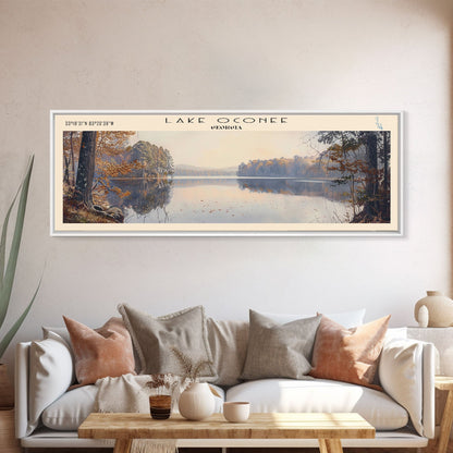 Lake Oconee Georgia Framed Canvas Print, Lake House Decor, Panoramic Wall Art, Travel Poster, Serene Landscape Painting, Living Room Decor