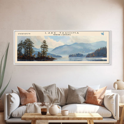 Lake Tahoma North Carolina Framed Canvas Print, Lake House Decor, Panoramic Wall Art, Travel Poster, Serene Landscape Painting, Rustic Art