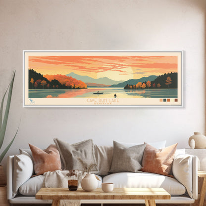 Cave Run Lake Kentucky Framed Canvas Print, Midcentury Modern Panoramic Wall Art, Living Room Decor, Pop Art, Travel Poster Art, Nature Art, Lake House Decor