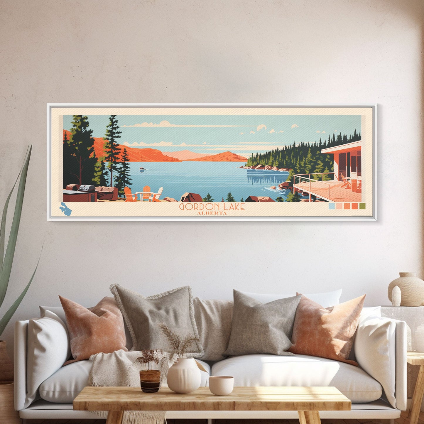 Gordon Lake Alberta Framed Canvas Print, Panoramic Art, Midcentury Modern, Pop Art, Bedroom Decor, Travel Poster, Artistic Decor, Home Decor
