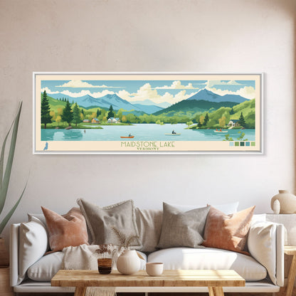 Panorama-Wandbild „Maidstone Lake, Vermont“ – gerahmter Leinwanddruck im Midcentury-Modern-Stil, Pop-Art-Stil, Wohndekoration, Reiseposter, Schlafzimmerkunst