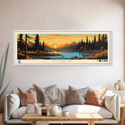 Spooner Lake, Nevada Framed Canvas Print, Lake House Decor, Midcentury Modern Art, Pop Art, Travel Poster, Bedroom Wall Art