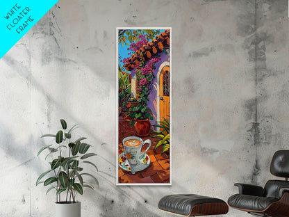 Rustic Garden Oil Painting Framed and Printed on Canvas, Tall Narrow Triptych Art Print, Coastal Art, Coffee Art, Contemporary Art Print