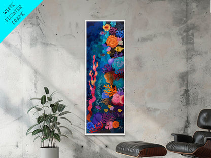 Colorful Underwater Art Print, Vibrant Wall Art Framed on Canvas, Black Light Poster, Fish Poster Art, Vertical Canvas Art, Living Room Art