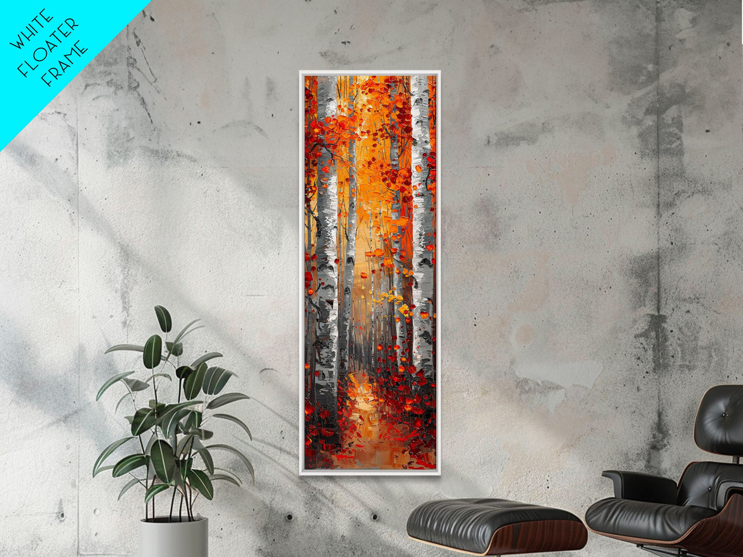 Fall Birch Tree Forest, Framed Canvas Print, Skinny / Tall Wall Art, Living Room Decor, Landscape Painting, Nature Decor