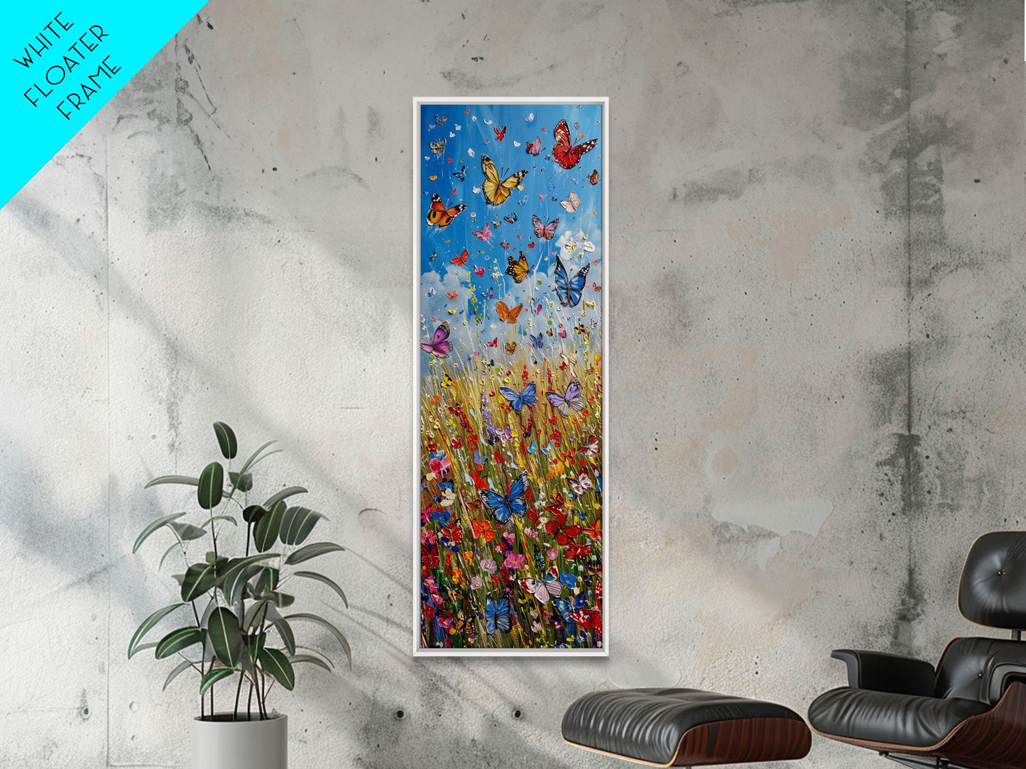 Butterflies In The Spring Framed Canvas Print, Wood Framed Art, Living Room Decor, Girl's Room Gift Idea, Nursery Decor, Minimalist Whimsical Decor