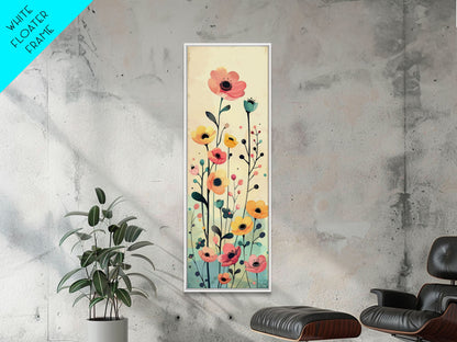 Bright Field of Wildflowers Skinny Art Tall Art Japanese Ukiyo-e Inspired Floral Print Framed Canvas Wall Art