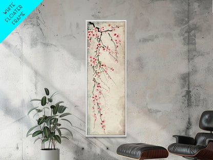 Cherry Blossoms, Full Bloom, Japanese Art, Skinny Art, Tall Art, Framed Canvas Print, Ukiyo-e Style