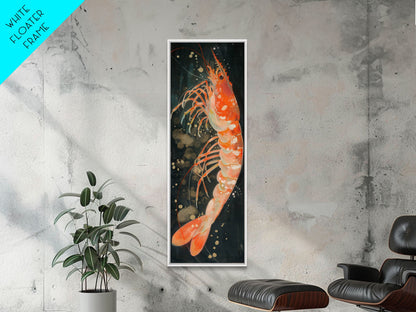 Shrimp Illustration Underwater Theme Deep Sea Skinny Art Tall Art Framed Canvas Print Japanese Style Art Ukiyo-e Art Wood Block Print Marine Life