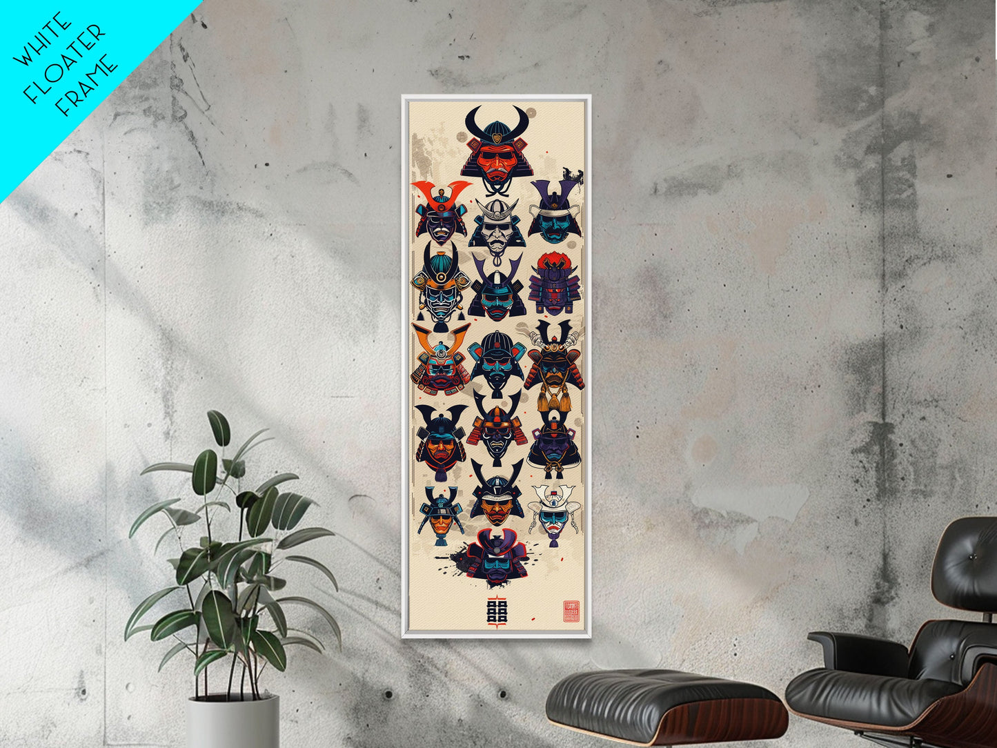 Canvas Print Traditional Japanese Samurai Helmets Collection, Intricate Details In Warrior Masks, Bold Cultural Decor For Any Space