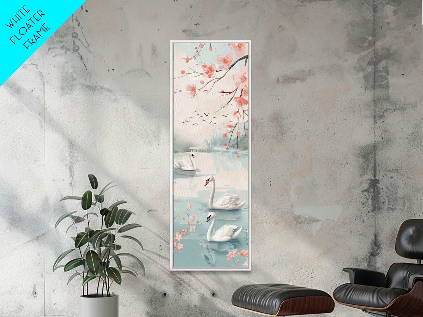 Swirling Butterflies in Japanese Style Tall Skinny Framed Canvas Print - Ukiyo-e Wall Art