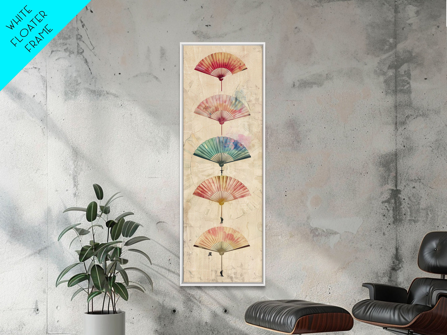 Japanese Folding Fans Cultural Art On Framed Canvas Print In Ukiyo-e Style Tall Skinny Traditional Wood Block Wall Decor