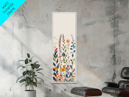 Colorful Wildflowers Whimsical Arrangement Set Against Light Background Tall Framed Canvas Print Brightening Any Space
