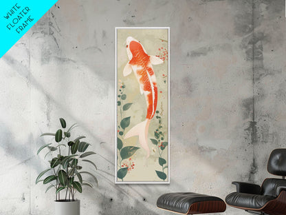 Koi Fish Swimming Gracefully Among Greenery Tall Art Ukiyo-e Art Framed Canvas Print