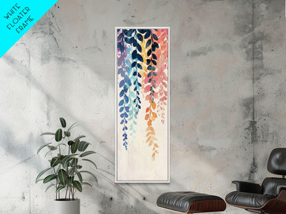 Colorful Leaves Hanging From Branches - Skinny Art Tall Art Framed Canvas Print Japanese Style Art Ukiyo-e Art