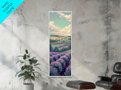 Lavender Fields With Rolling Hills - Skinny Art Tall Art Framed Canvas Print Japanese Style Art Ukiyo-e Art