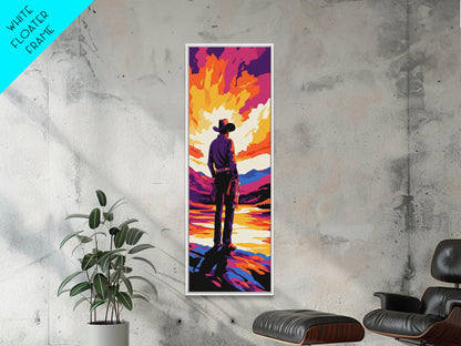 Bold Cowboy Sunset Canvas Print pink orange wall art southwest wall art extra wide art rustic decor farmhouse art tall narrow art