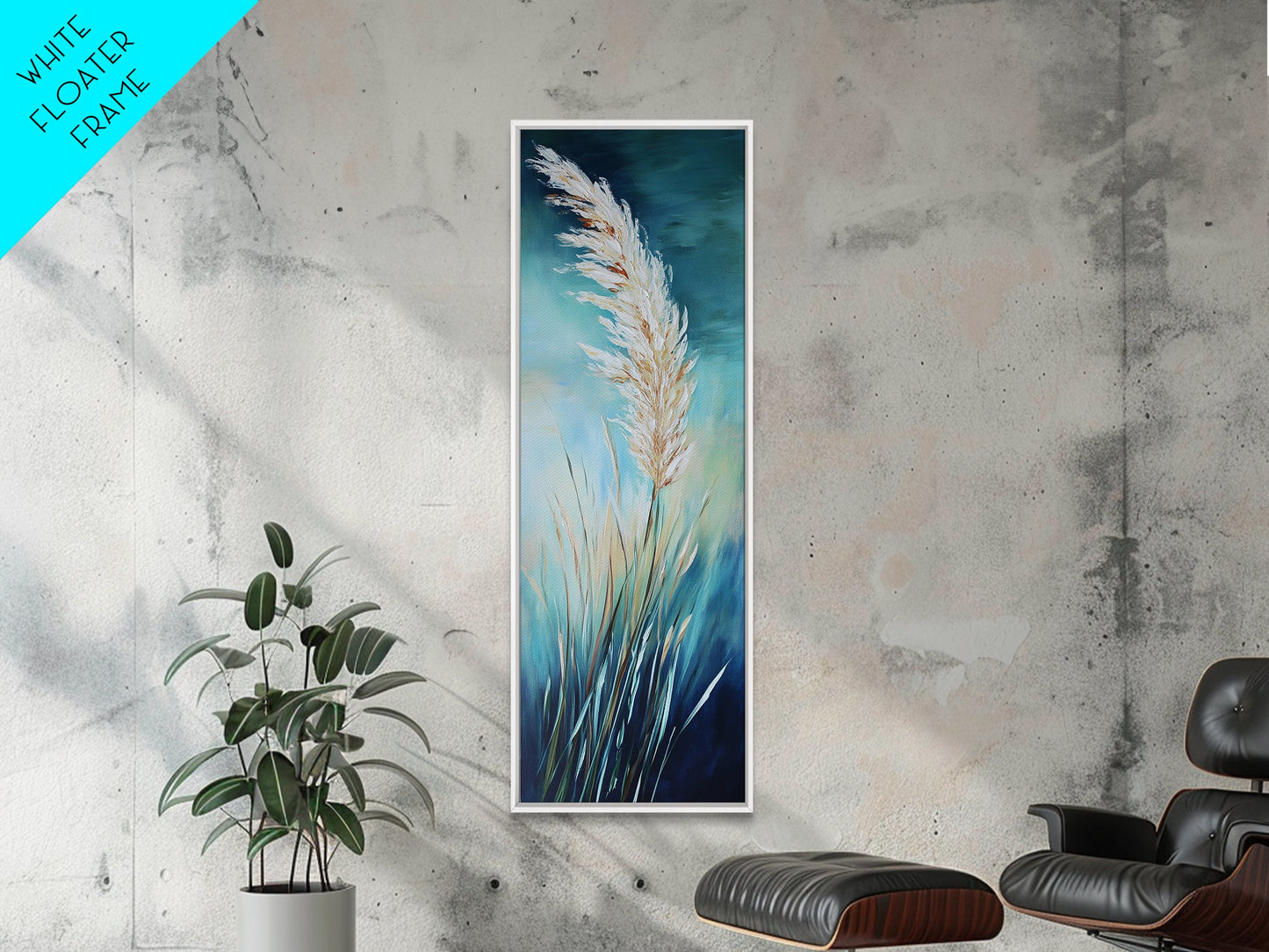 Soft Blue Pampas Grass Canvas Print botanical prints, tall narrow art, wabi sabi art, coastal decor, sage green wall art, modern farmhouse decor, extra wide art, minimalist art, bedroom art