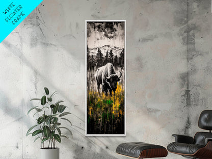 Black White Bison Canvas Print Rustic Wall Art Western Art Farmhouse Art Tall Narrow Art Above Sofa Art Gift Idea Him