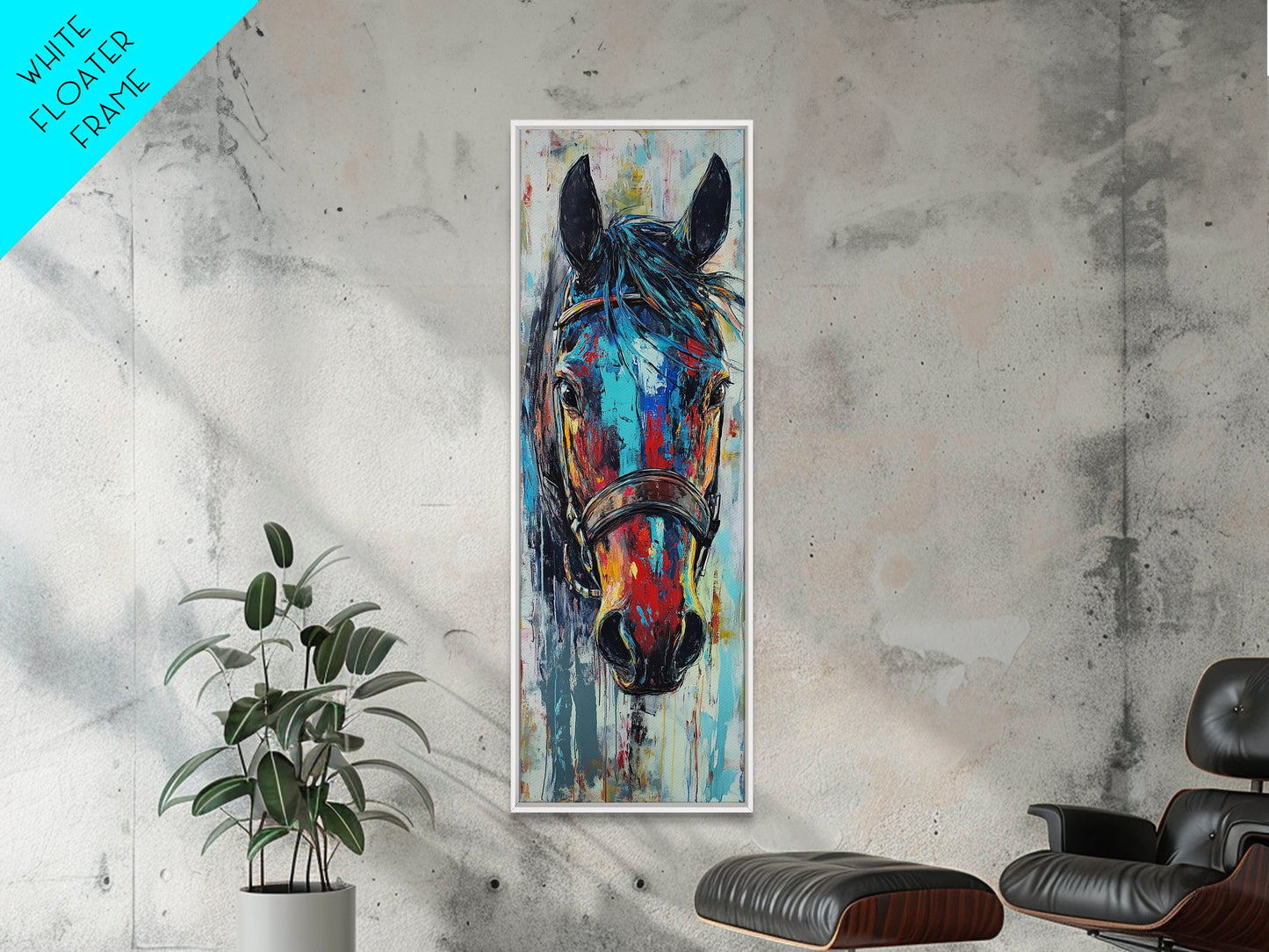 Abstract Horse Portrait Framed Canvas Print Moody Art Rustic Wall Art Southwest Wall Art Extra Tall Narrow Art