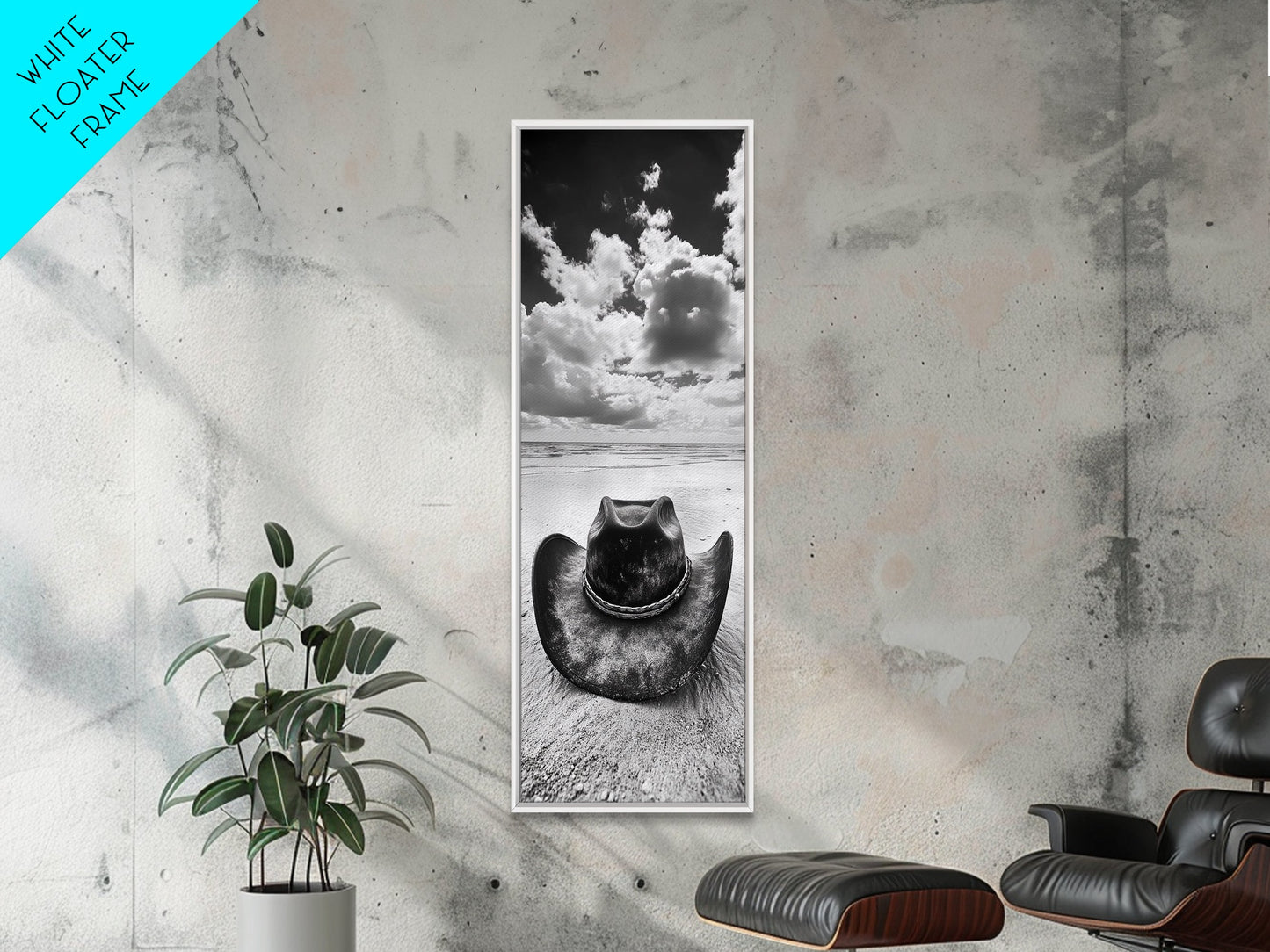 Weathered Cowboy Hat, Coastal Cowgirl Wall Art, Framed Canvas Print, Rustic Décor, Boho Art, Minimalist Art, Nautical Wall Art