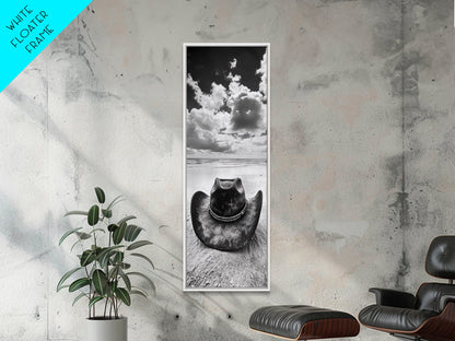 Weathered Cowboy Hat, Coastal Cowgirl Wall Art, Framed Canvas Print, Rustic Décor, Boho Art, Minimalist Art, Nautical Wall Art