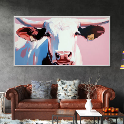 Texas Longhorn, Rustic Wall Art, Bull and Bear Art, Southwest Wall Art, Extra Wide Art, Pink Orange Wall Art, Canvas Print, Farmhouse Art