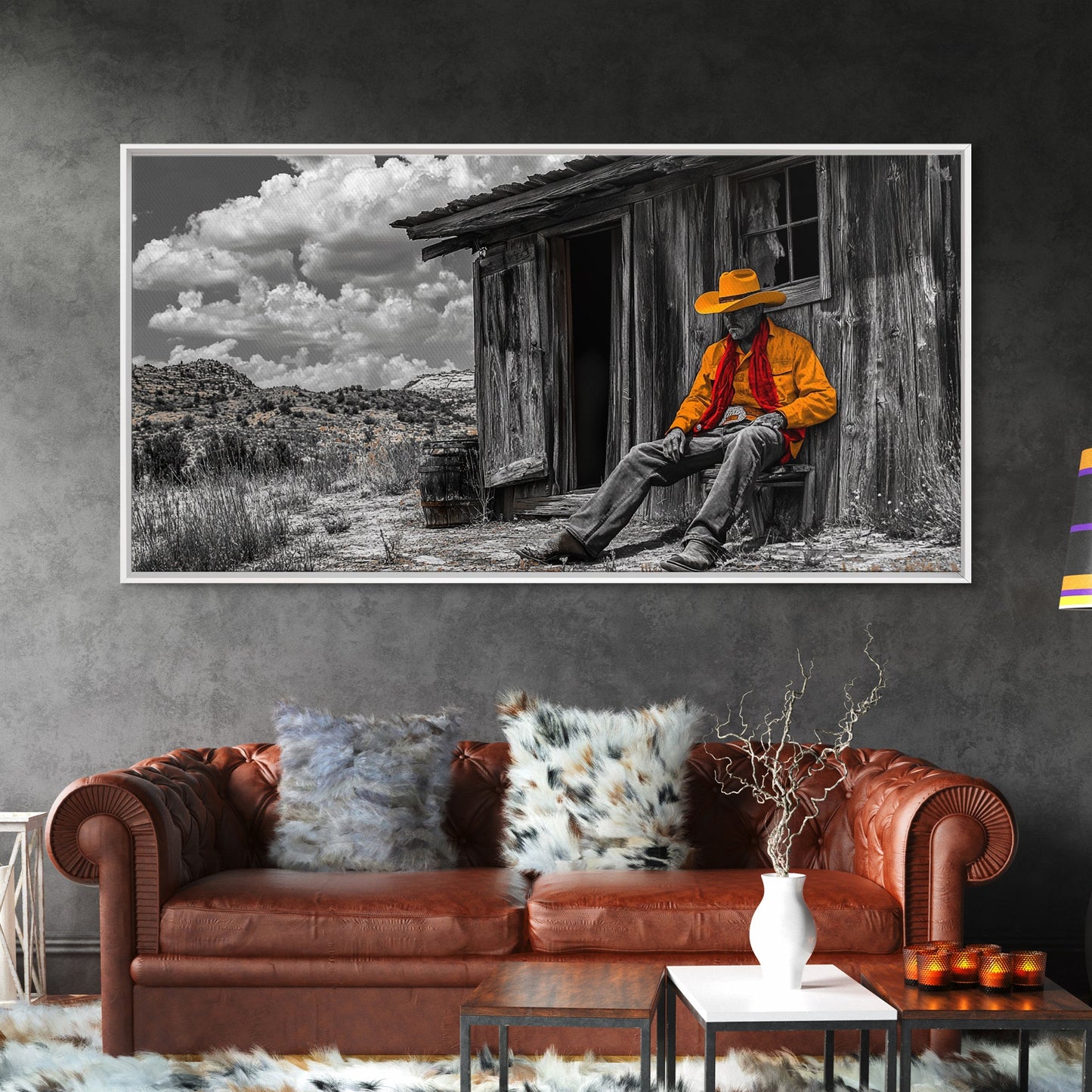 Cowboy Cabin Framed Canvas Print | Rustic Wall Art | Southwest Decor | Chicano Art | Above Couch Art | Moody Art | Western Landscape Art