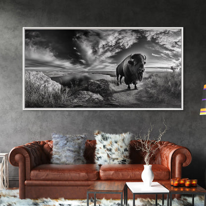 Bison Landscape, Southwest Wall Art, Rustic Wall Art, Moody Art, Panoramic Art, Extra Wide Art, Nature Wall Art, Framed Canvas Print
