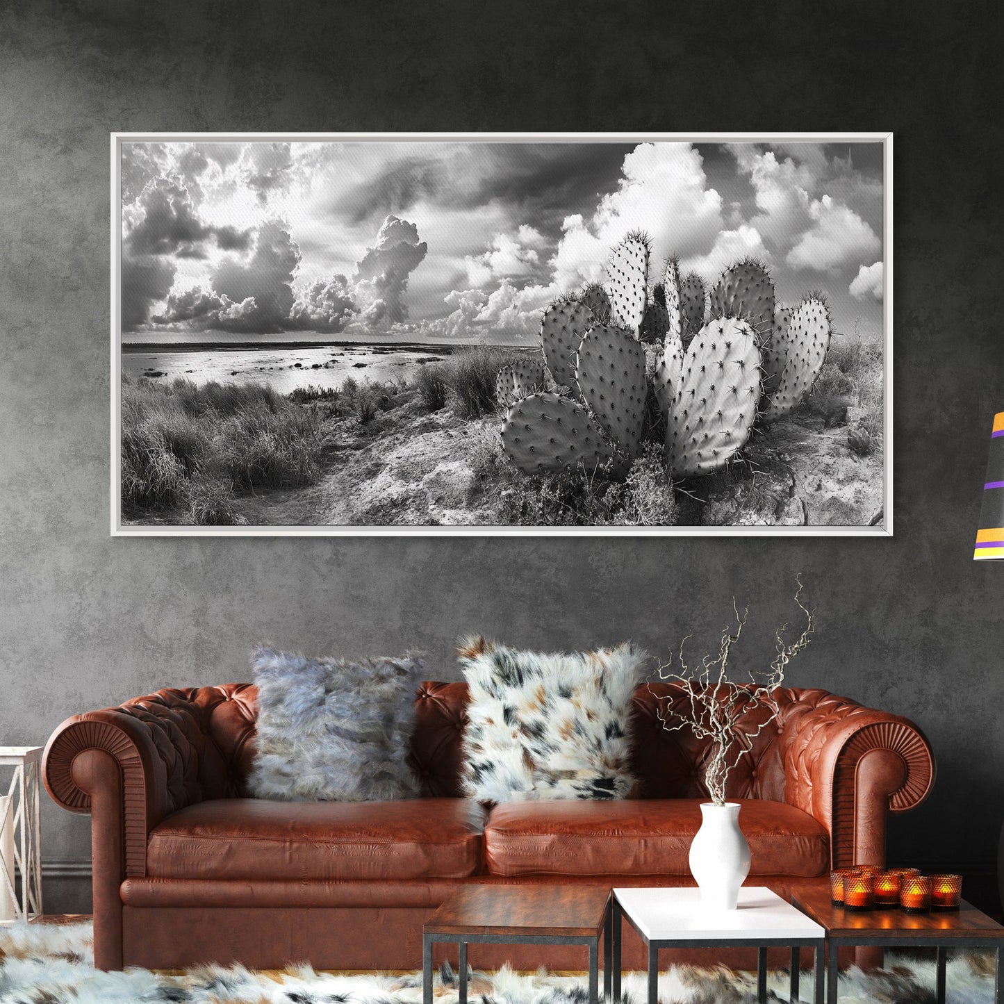 Desert Landscape, Joshua tree art, rustic decor, botanical prints, scenic view, panoramic art, southwest wall art, Canvas Print