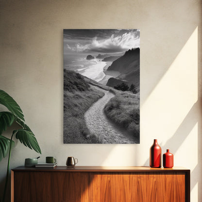 Coastal Pathway, coastal landscape art, seascape painting, nature trail print, ocean decor, beach house art, framed canvas print, nautical decor