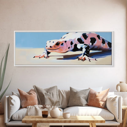 Eidechsenmotiv, gerahmter Leinwanddruck, verspielte Kunst, stimmungsvolle Kunst, extra breites Bild, Südwest-Dekor, rustikale Wandkunst, Bild für über dem Sofa, Geschenkidee