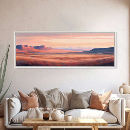 Mountain painting, landscape painting, southwest wall art, extra wide art, panoramic art, framed canvas print, Joshua tree art, moody art