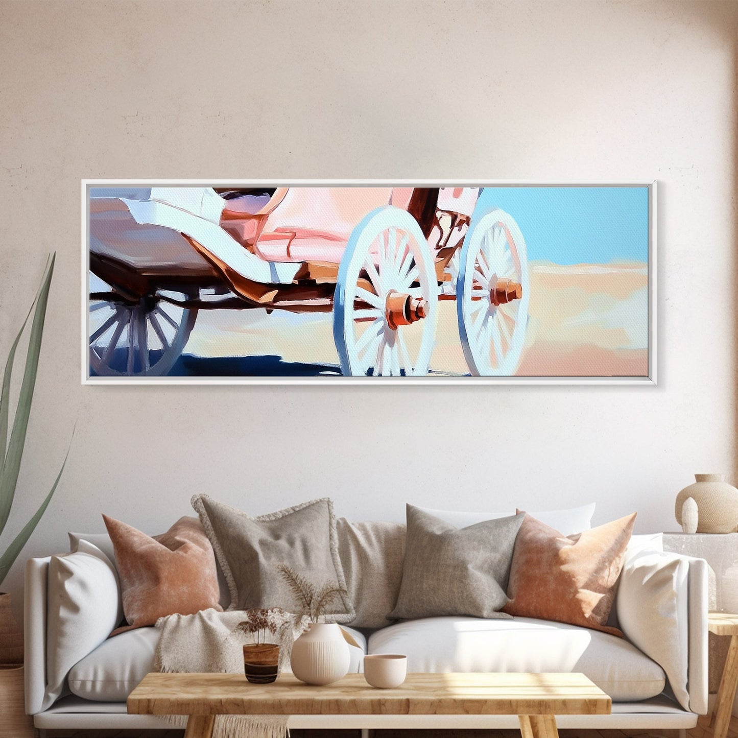 Western Carriage, vintage horse art, rustic wall art, extra wide art, above couch art, cowboy painting, framed canvas print